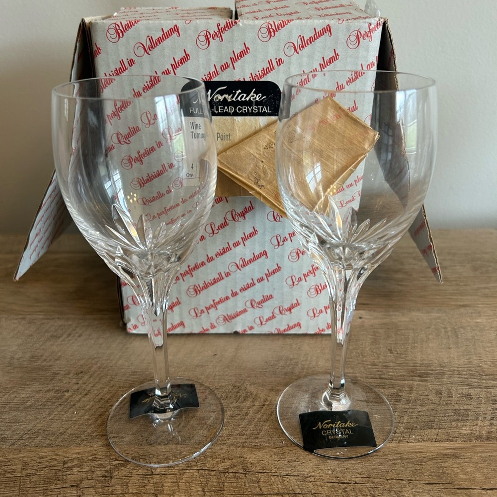 4  Vintage Noritake Cut Crystal Turning Point 8oz Wine Glasses Discontinued NEW